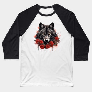 Gothic Rose Wolf Baseball T-Shirt